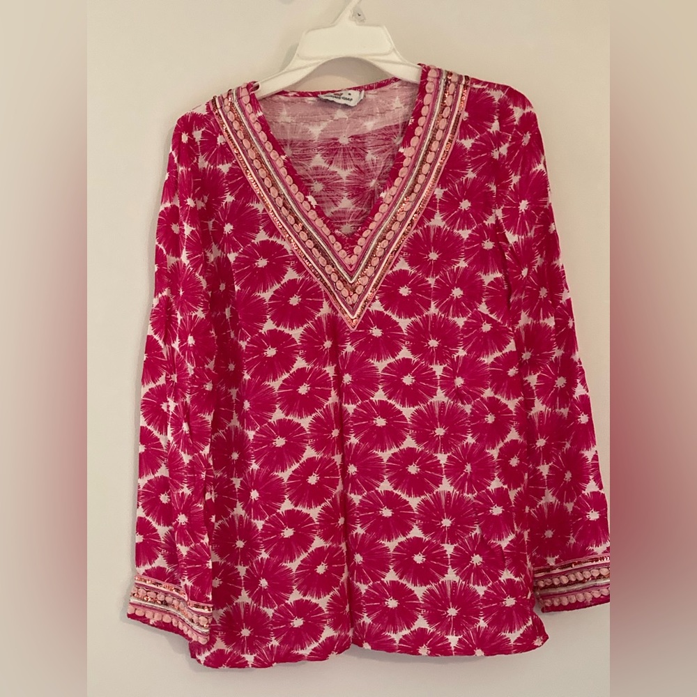 Vineyard Vines Sample Sale Pink Long Sleeve Embellished Tunic